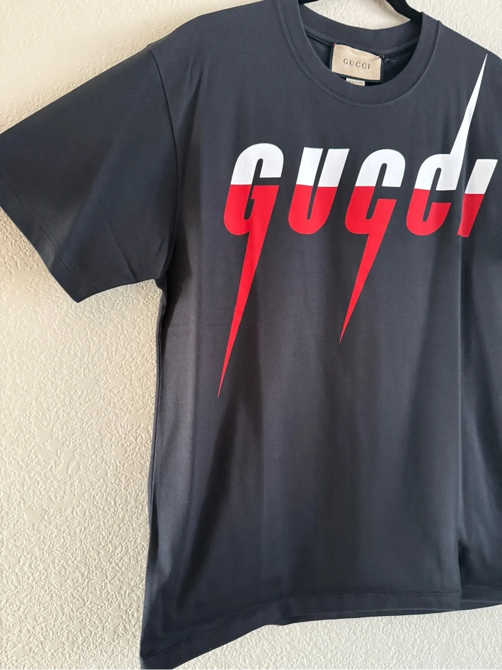 Gucci Black Short-Sleeve Logo Tee with Red and White Graphic